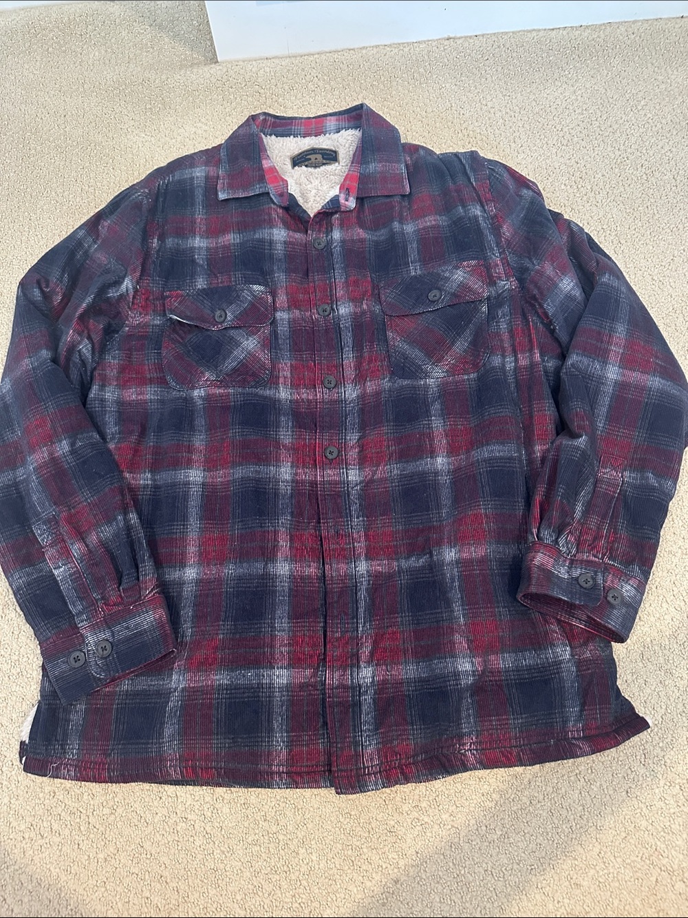 Men's Sherpa-Lined Plaid Flannel Button-Down Shirt Jacket